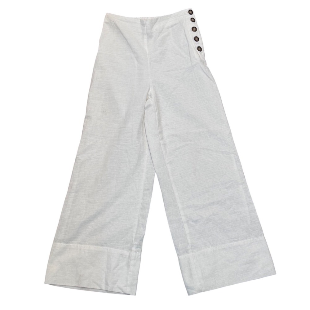 Good Luck Gem White Linen Blend Wide Leg Sailor Button Pants XS YCGP1182